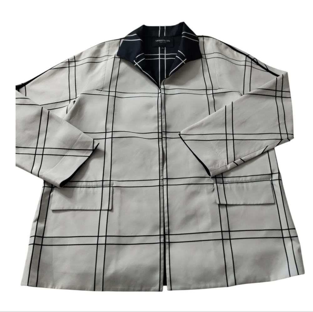 Lafayette 148 New York Womens Quiet Luxury Lightweight Windowpane Jacket Size L